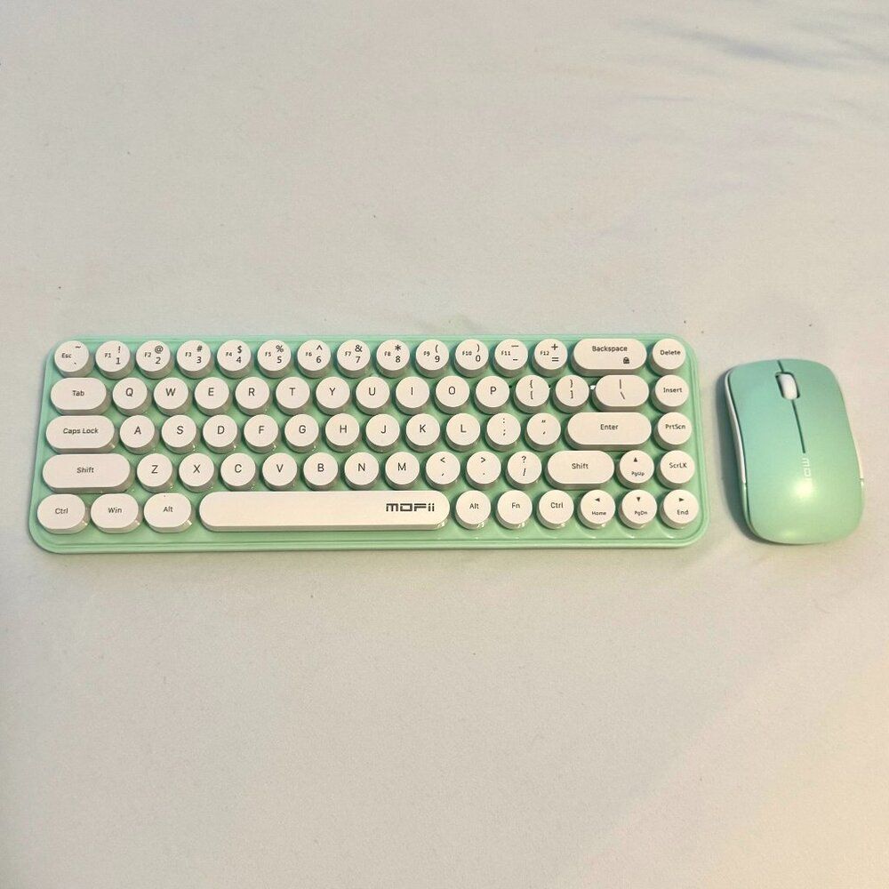 Mint & White Wireless Typewriter Keyboard and Mouse Set